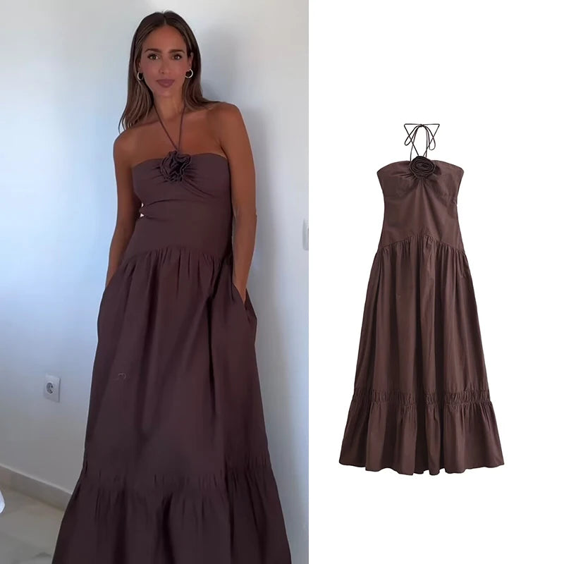 Dresses Summer Women's 2026 New Chic Tube Top Hanging Neck Holiday Dress Women's Street Fashion Party Long Dress