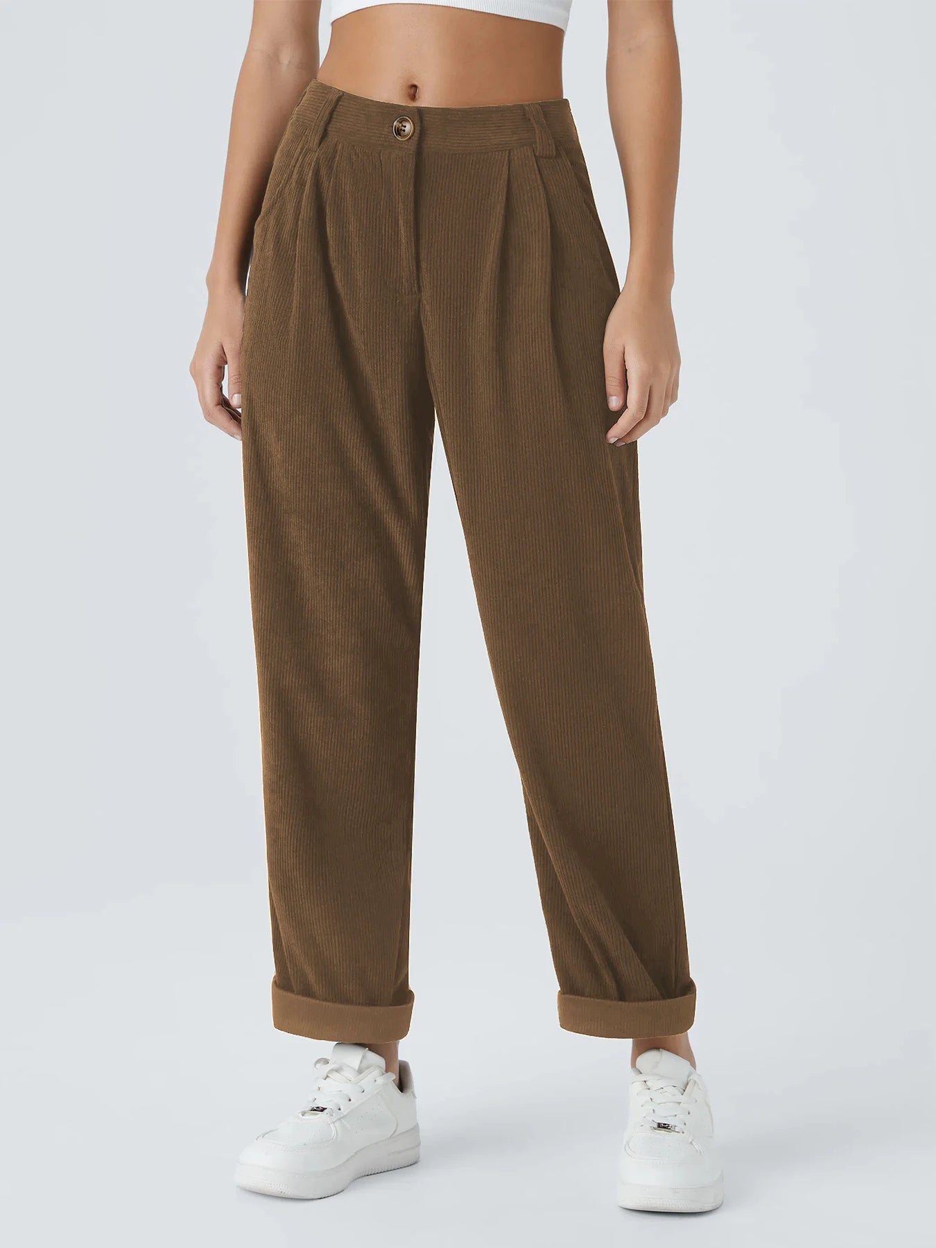 Women's new autumn and winter solid color corduroy casual suit wide-leg pants plus velvet straight pants to look slim